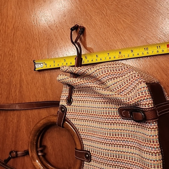Fossil 1954 woven w wood handles satchel w crossbody strap. PERFECT CONDITION!! - Picture 3 of 9
